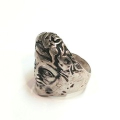 Sculptured Head Sterling Ring Antique Large Size Mythological Ring