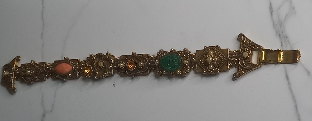 Vintage Goldette Unsigned Slide Link Bracelet Victorian Revival As Is