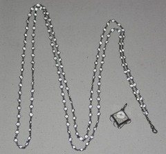 Antique Vintage Sterling Silver open-back faceted Crystal Chain Necklace Fob 63″