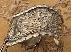 Vintage Premium Western Hand Engraved Sterling Silver Signed Moses Cuff Bracelet