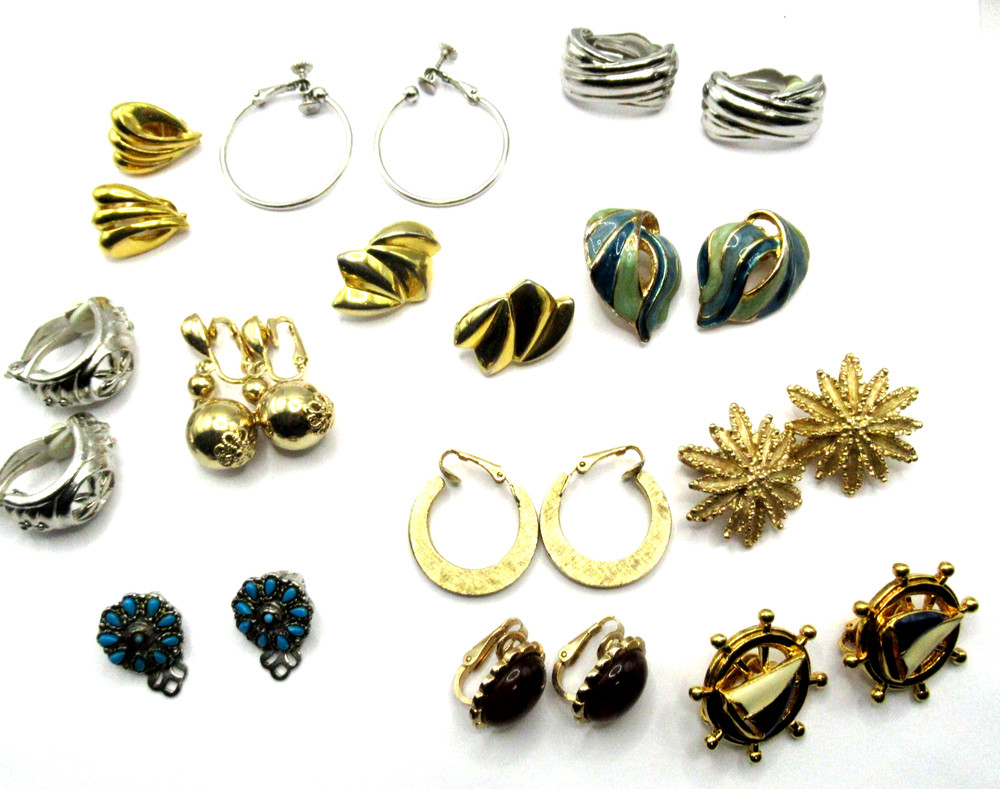 Lot of Twelve 12 Pair Vintage Clip On Earrings Avon Monet Napier Variety
