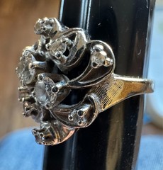 Vintage 14K White Gold Cocktail Ring with Diamonds (Size 5.25)