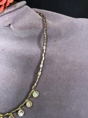 Vintage Silver Tone Necklace W Hanging Rhinestones ;Adjustable Length
