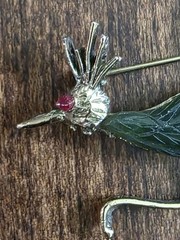 VINTAGE SWOBODA Bird – ROAD RUNNER Brooch Pin Signed GREEN Jewels Jade?