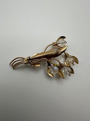 Antique Gold Tone Flower Rhinestone Brooch 6cm BB9