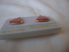 VINTAGE 1970s SAMUEL HUANG SIGNED CLOISONNE RETRO ABSTRACT BLACK & RED EARRINGS