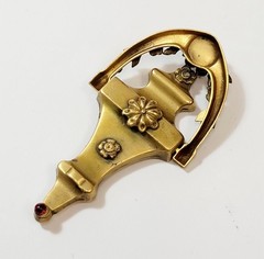 Vintage 1940’s CORO Door Knocker Red Rhinestone Faux Pearl Flowers Brooch