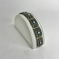 Etruscan Revival Turquoise Glass Silver Tone Vintage Bracelet Jewelry Br195