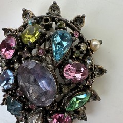 Vintage Rhinestone Brooch Made & Signed By Hollycraft Multicolor Stones Colorful