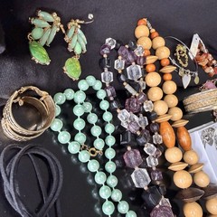 Vintage Jewelry Lot Mixed Necklaces Bracelets Rings Jade Amethyst Statement