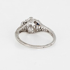 Vintage Art Deco Diamond Sapphire Ring 6.25 14k Gold Engagement Filigree Jewelry