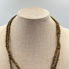 VTG Boho Amber Toned Double Strand Beaded Statement Necklace Retro Earthy Chic