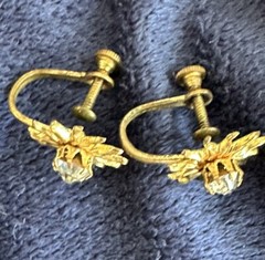 Vintage Sun Earrings Rhinestone Gold Tone Screw Back Dainty Everyday Retro