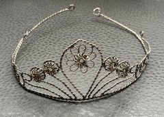 Vintage Spun Silver Tone Metal Flower Tiara Headdress Filigree Design