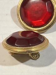 Vintage Yves Saint Laurent earrings Resin Ruby Stone Pierce Gold Tone Round