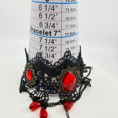 Gothic Red Crystal Lace Slave Bracelet Ring Set Victorian Dark Romantic Jewelry