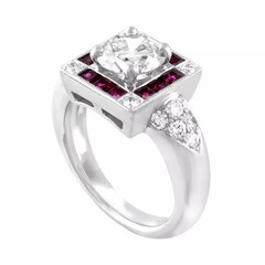 Art Deco Style Lab Created Diamond & Ruby 14K White Gold FN Engagement Ring