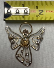 Angel with Rhinestones Singing Vintage Brooch Pin Gold Tone 2”x2”