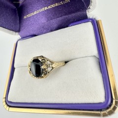 Antique Old VTG 14k GE Uncas Signed Ring Black Cab Sz5.5 Filigree Estate Read