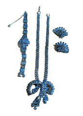 Weiss Bow Necklace Earrings Bracelet Set Sky Blue Rhinestones Set FABULOUS!
