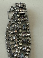 B David Womens Wide Panel Bracelet Silver Tone Aurora Borealis Rhinestone