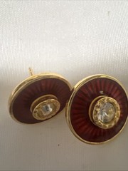 Metropolitan Museum If Art Red Enamel And CZ Pierced Earrings