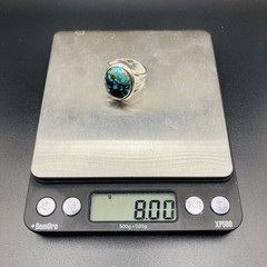Vintage Navajo Sterling Silver Kingman Turquoise Oval Ring Size 9.5 Green Black