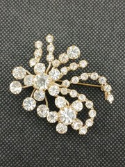 1950s Austria silver plated clear crystals spray brooch clip on earnings set