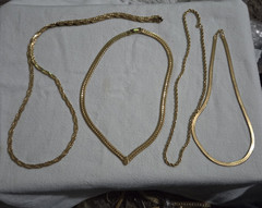 Vintage Gold Tone Chain Necklace Lot – Herringbone, V-Collar, Twisted Rope