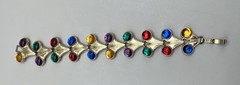 Vintage 1990s Gold Tone Bracelet Colorful Cabochons Gripoix Style Jewelry