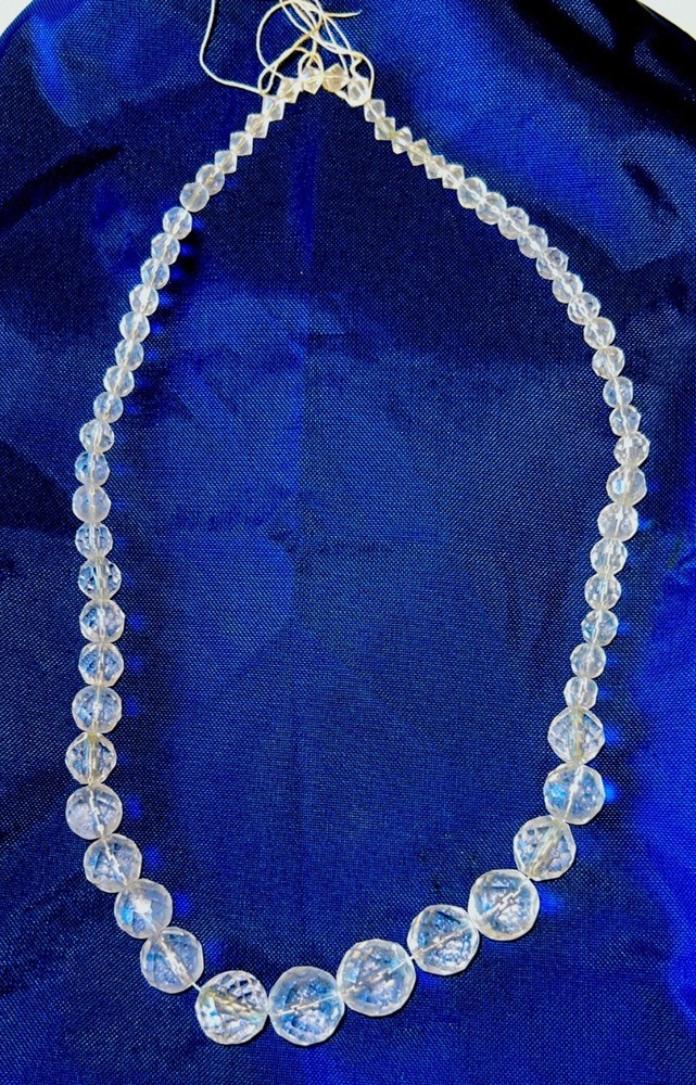 Vintage glass bead necklace clear faceted crystal restring redo deco varied size