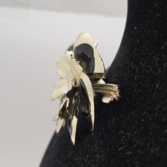 Black & Gold Tone Brooch/Pin With Moissanite Center Stone. Preowned Very Good