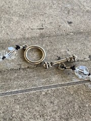 Necklace Faceted Crystal Glass Beads Clear Black Thread Knotted Artisan 21”