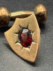 Antique 9ct Rose Gold Garnet Cufflinks – Shield Design, Classic Elegance