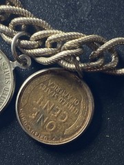 Vintage Coin Charm Bracelet 1940 – 1950’s Nine Coins – Bracelet