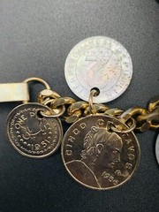 Vintage 15 RARE 1950’s Coin Charm Bracelet South Africa, India, Osterreich, Mex