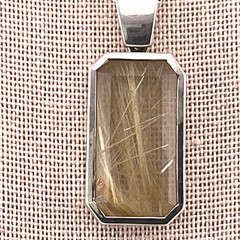 Vtg Golden Straw Rutilated Quartz Pendant Sterling Silver Necklace Box Chain 24”