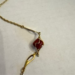 Vintage Gold Tone Wire Caged Gemstone Station Necklace 50″ Long MCM Jewelry