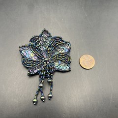 Blue Sequin Beaded Brooch Pin Flower Floral 80s Iridescent Peacock Tone Vintage
