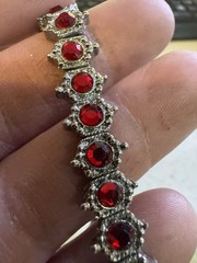 Vintage Silver Toned Red Rhinestones Statement Cuff Bracelet Costume Jewelry