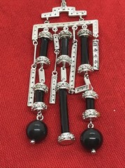 Vintage 925 Sterling Silver Black Onyx Clear Cubic Zirconia Pave Bold Pendant