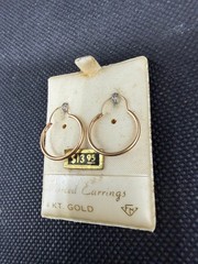 Vintage Stamped Solid 14kt Gold Hoop Earrings 0.67g New Old Stock!