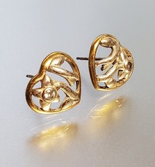 VTG 925 Open Heart Earrings 0.5in Sterling Silver 2g Vermeil Two Tone CZ Sparkle