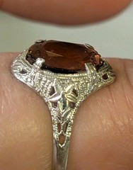 Art Deco 10k Filigree White Gold and tourmaline ring Size 5.5