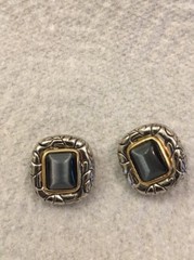 Designer Look Gold Silver Tone Dark Grey Black Cabochon Clip On Earrings 1”