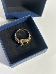 Vintage Green Cubic Zirconia Ring Gold Plated Womens Size 6