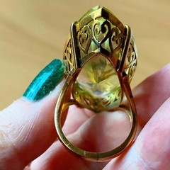 VINTAGE HUGE MASSIVE STATEMENT 10K GOLD MARQUISE LEMON GREEN QUARTZ CITRINE RING