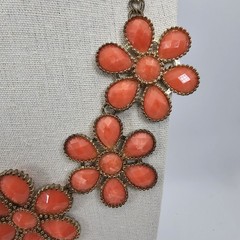 Vtg Orange Daisy Flower Statement Necklace Floral Acrylic Cabochon Collector