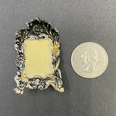 Vintage Miniature Black Silver & Gold Tone Floral Picture Frame Pin Brooch