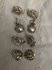 Lot Of 4 Silver Tone Vintage Clip, Screw Back, Signed Earrings. Coro, Lisner